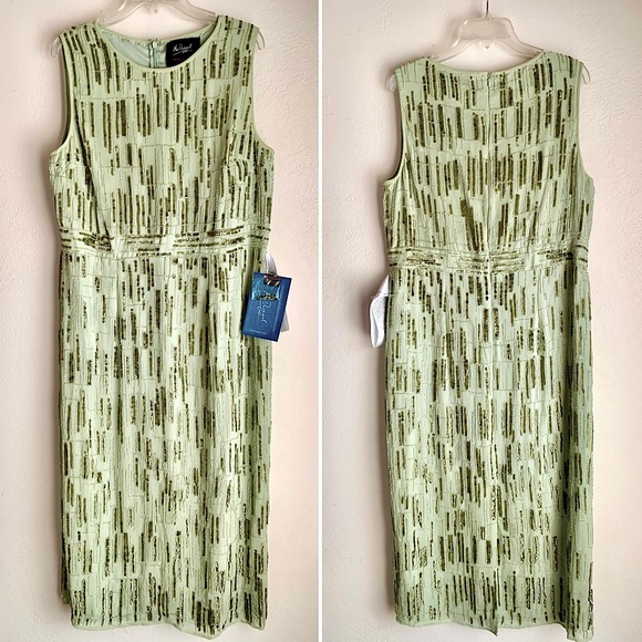 MAC DUGGAL Dress Size 14 Cocktail Gown Sequin Green Beaded Midi Sage Green NEW - Picture 8 of 15